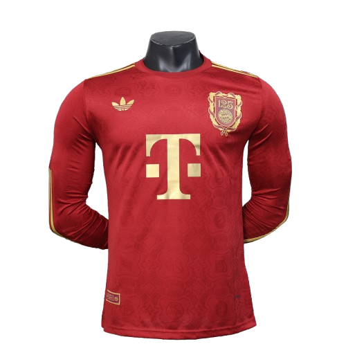 Red long-sleeved Bayern Munich 125th Anniversary jersey with T-Mobile and adidas logos