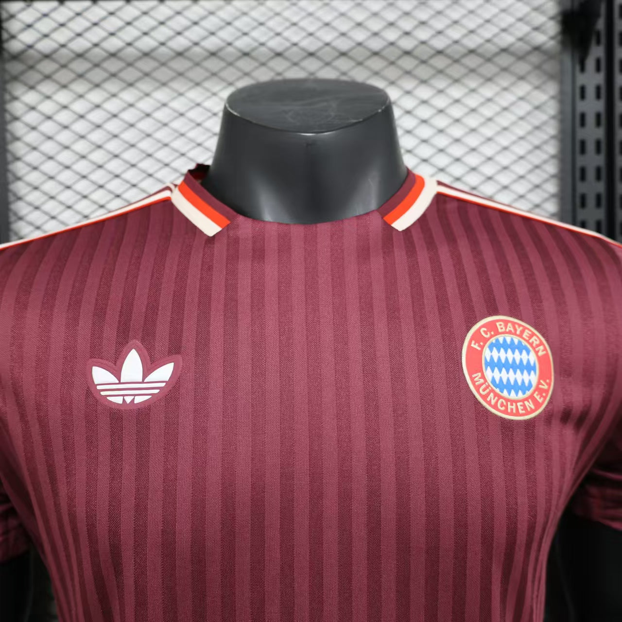Maroon striped Bayern Munich 125th anniversary jersey 25/26