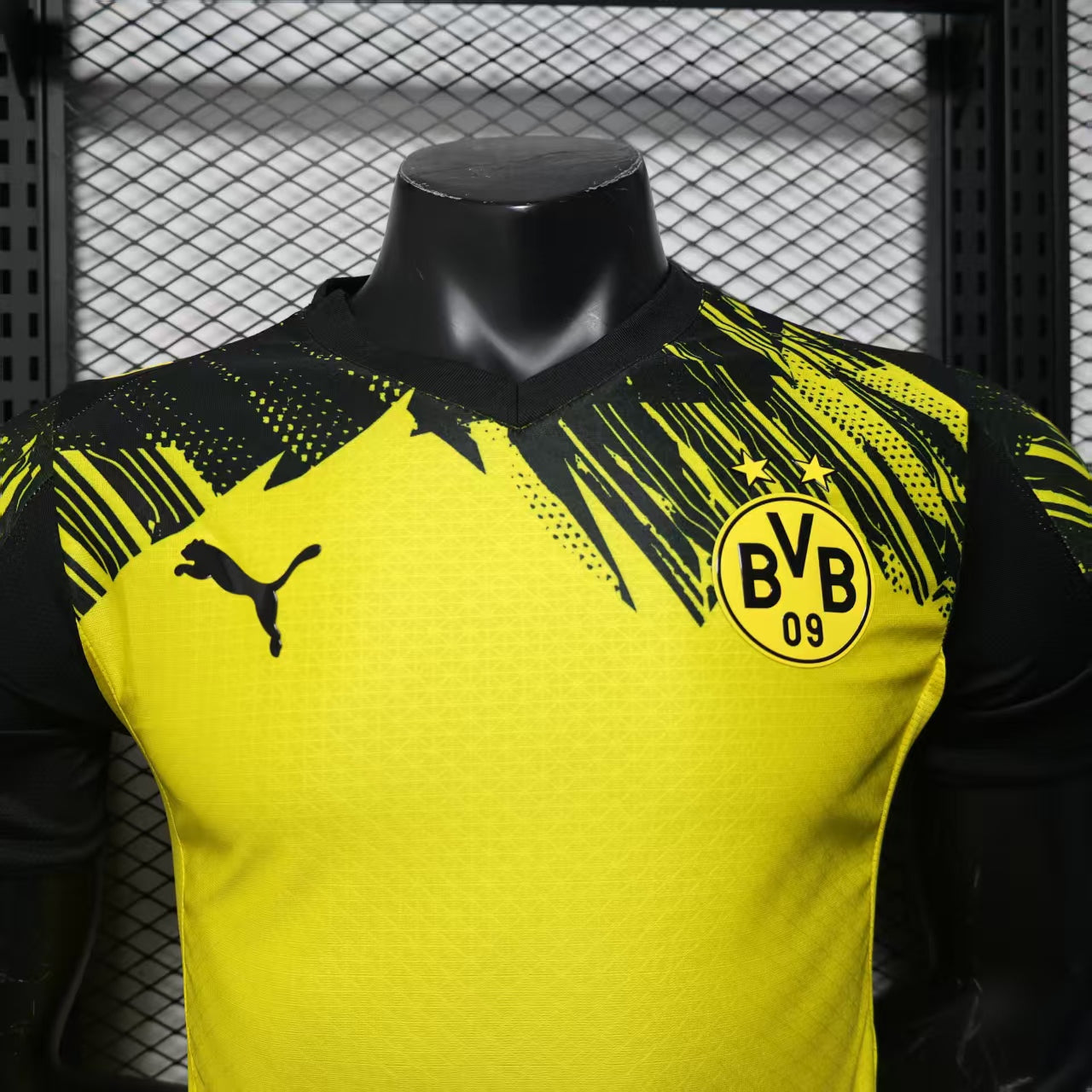 Bright yellow black Borussia Dortmund 25/26 home player jersey with Puma logo