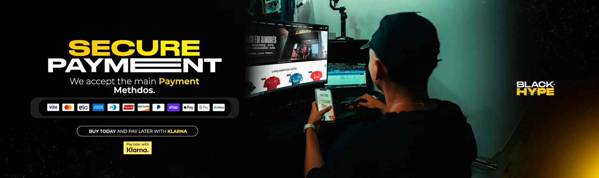 Black cap worn by person in dimly lit room.