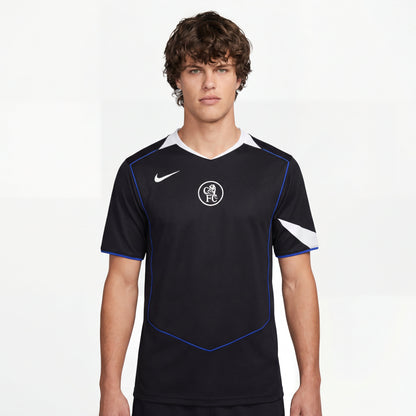 Chelsea 25/26 third black jersey with white blue accents Nike swoosh