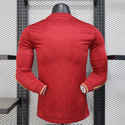 Red Bayern Munich 25/26 125th anniversary player jersey with gold cuffs