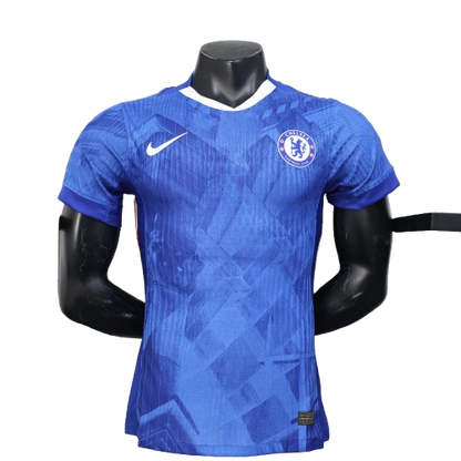 Blue Chelsea FC 25/26 home player jersey with geometric pattern