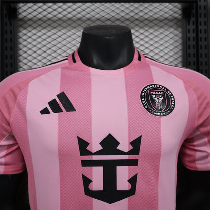 Inter Miami 25/26 player home jersey with pink-white stripes, adidas logo, crown emblem