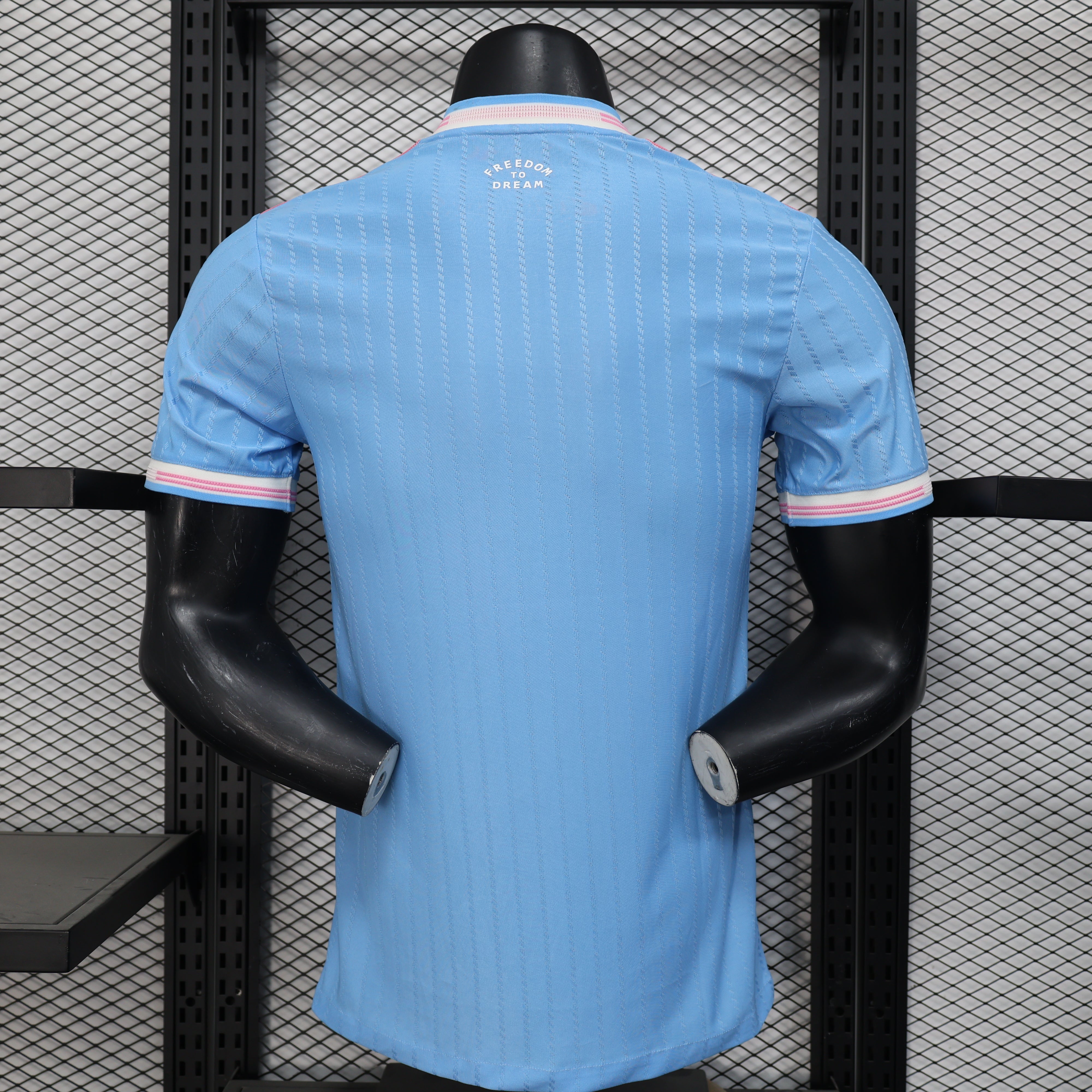 Light blue Inter Miami 25/26 third away jersey with pink white cuffs