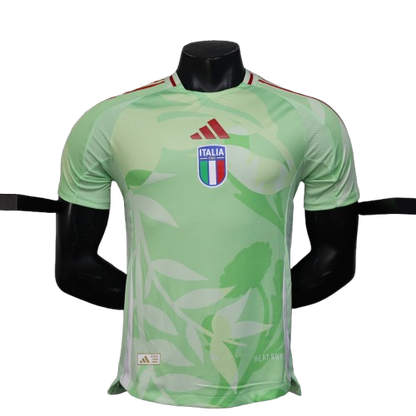 Light green Italy 25/26 player training jersey with leaf pattern, crest, adidas