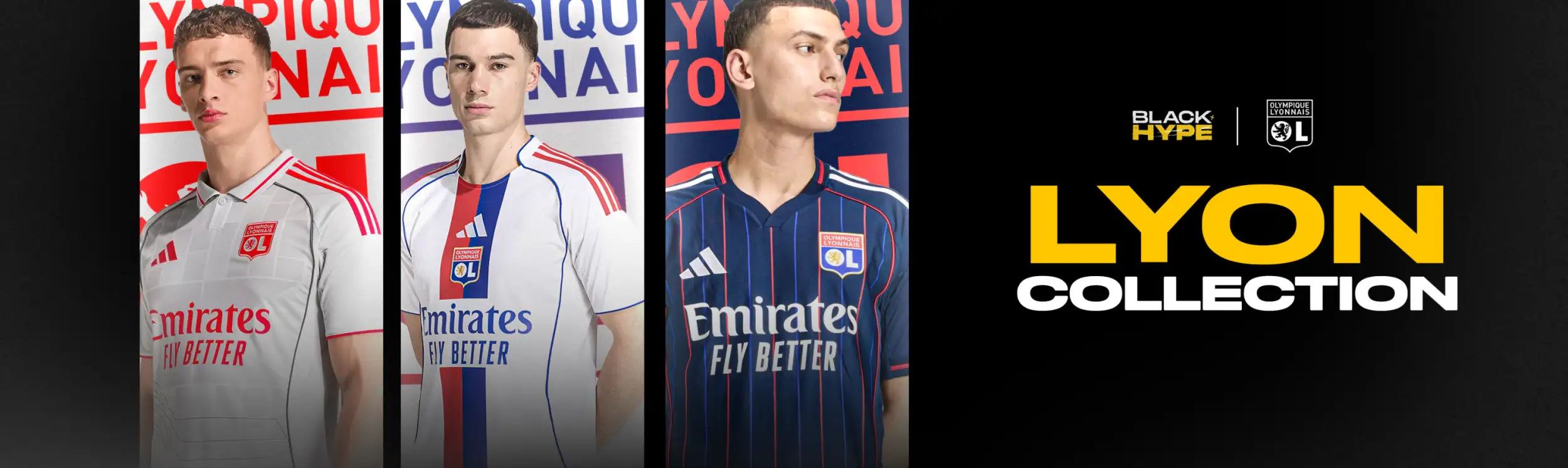 The lyon collection soccer jerseys feature bold vertical stripes in white, red, and navy blue with the adidas logo on the chest.